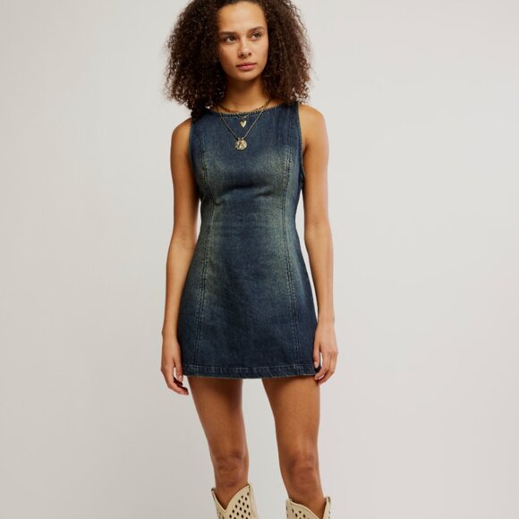 Free People Atlas Denim Mini Dress - Picture 1 of 10